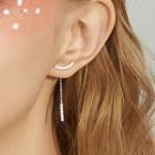 925 Sterling Silver Rhinestone Bar Dangle Earring 1 Pair - Silver - One Size