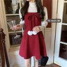 Mock-neck Lace Blouse / Sleeveless Mini Dress