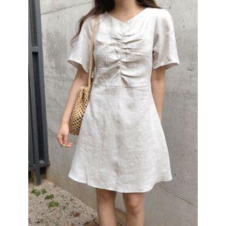 Shirred-front Linen Dress