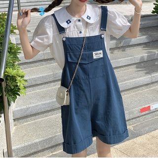 Short-sleeve Floral Embroidered Blouse / Jumper Shorts