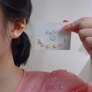 Set Of 3 Pairs: Stud Earring Set Of 3 Pairs - Green & Pink & Yellow - One Size