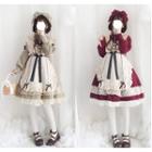 Set: Long-sleeve A-line Dress + Head Piece + Vest