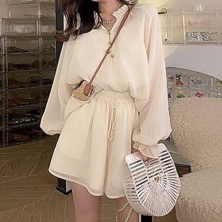 Long-sleeve Blouse / Wide Leg Shorts / Vest / Set