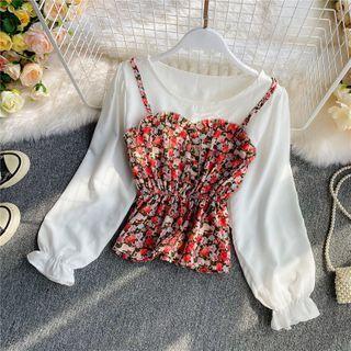 Mock Two-piece Floral Print Camisole Short-sleeve Top