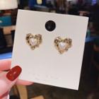 Faux Pearl Alloy Heart Earring E1933 - 1 Pair - Gold - One Size