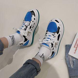 Cow Print Contrast Panel Sneakers