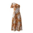 One-shoulder Floral Midi A-line Dress