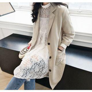 Single-breasted Linen Blend Long Jacket