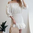 Off-shoulder Smocked Tube-hem Mini Dress