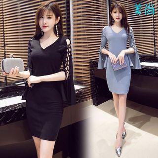 Lace-up Sleeve V-neck Dress