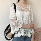 V-neck Lace 3/4-sleeve Top