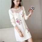 Embroidery Tulle-panel Sweater Dress
