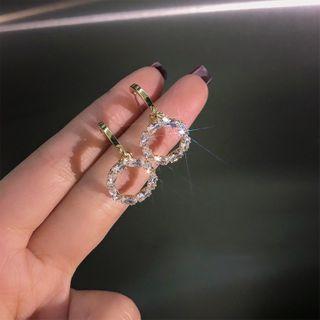 Rhinestone Drop Ring 1 Pair - 925silver Earring - Gold - One Size