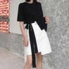 Set: Short-sleeve Asymmetrical T-shirt + Asymmetrical A-line Skirt