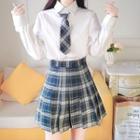 Neck Tie Shirt / Plaid Skirt / Set