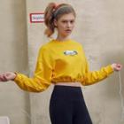 Printed Drawcord-hem Cropped Sweatshirt Yellow - One Size