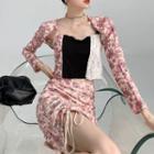 Floral Print Shrug / Camisole Top / Mini Skirt / Set