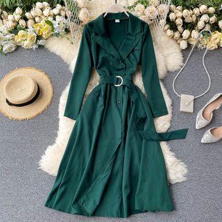 Long-sleeve Double Breasted A-line Maxi Dress