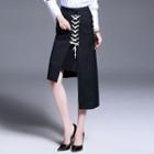 Lace Up Asymmetric Striped Skirt