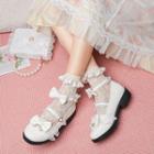 Bow Accent Lace Trim Block Heel Mary Jane Shoes