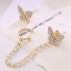 Asymmetrical Rhinestone Butterfly Chain Ear Stud