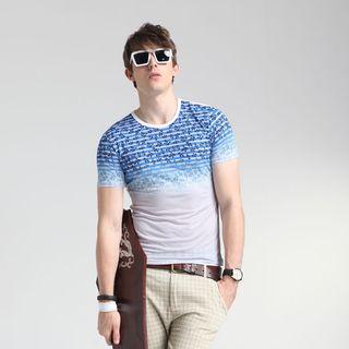 Short-sleeve Silk Gradient Panel T-shirt