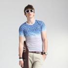 Short-sleeve Silk Gradient Panel T-shirt