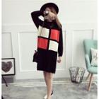 Long-sleeve Color Block Knit Mini Dress
