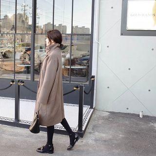 Funnel-neck Double-breasted Wool Blend Coat
