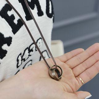 Ring-pendant Faux-leather Necklace Brown - One Size