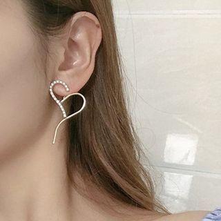 Rhinestone Heart Earring 1 Pair - 2121 - 925 Silver Earring - Silver Rhinestone - Gold - One Size