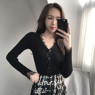 Lace Trim V-neck Cardigan