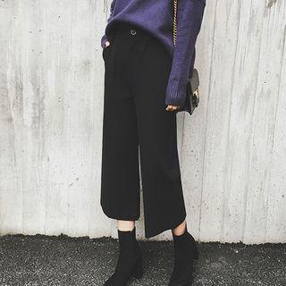 Set: Mock-neck Sweater + Cropped Wide-leg Pants