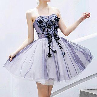 Flower Detail A-line Mini Tube Party Dress