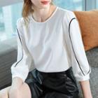 3/4-sleeve Contrast Lining Blouse