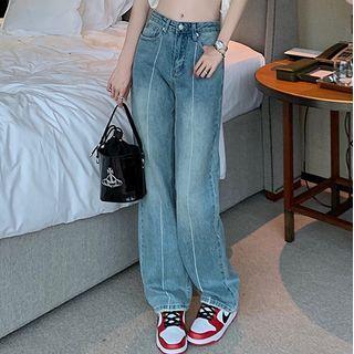 Low Rise Washed Wide Leg Jeans