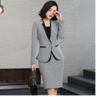 Set: One-button Houndstooth Blazer + Pencil Skirt