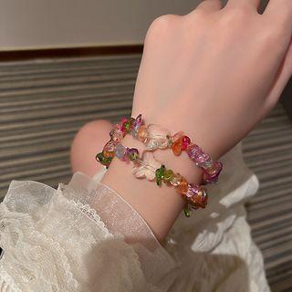 Irregular Beaded Bracelet Green & Pink & White - One Size