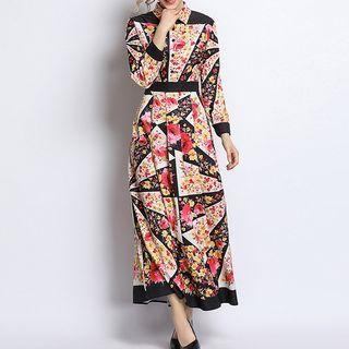 Floral Print A-line Maxi Shirtdress