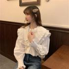 Bell-sleeve Layered Collared Plain Blouse