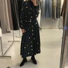 V-neck Polka Dot Dress Black - One Size