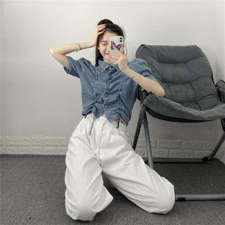 Short-sleeve Denim Shirt / Wide-leg Pants