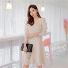 Pom-pom Sheer-sleeve Knit Skirt