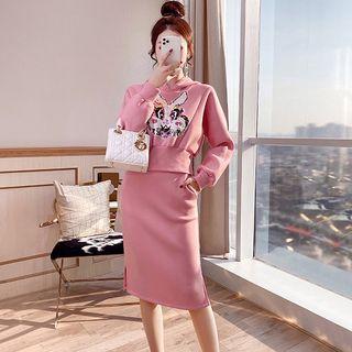 Set: Rabbit Pattern Hoodie + Pencil Skirt