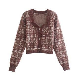 Long Sleeve Sweetheart Neckline Floral Print Cardigan