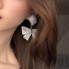 Rhinestone Bow Drop Earring 1 Pair - Silver Needle - Silver - One Size