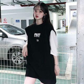 Lettering Tank Top / Elbow-sleeve Plain T-shirt
