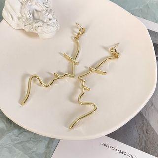 Face Drop Earring 1 Pair - Qr-248-1 - Gold - One Size