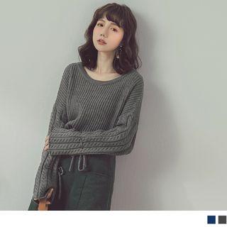 Tie-cuff Cable Knit Top