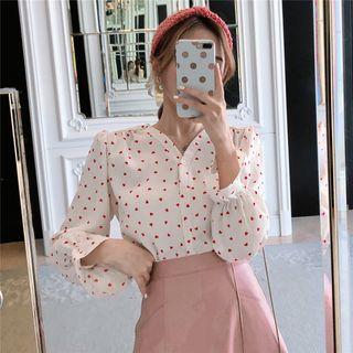 Bell-sleeve Heart Patterned Blouse